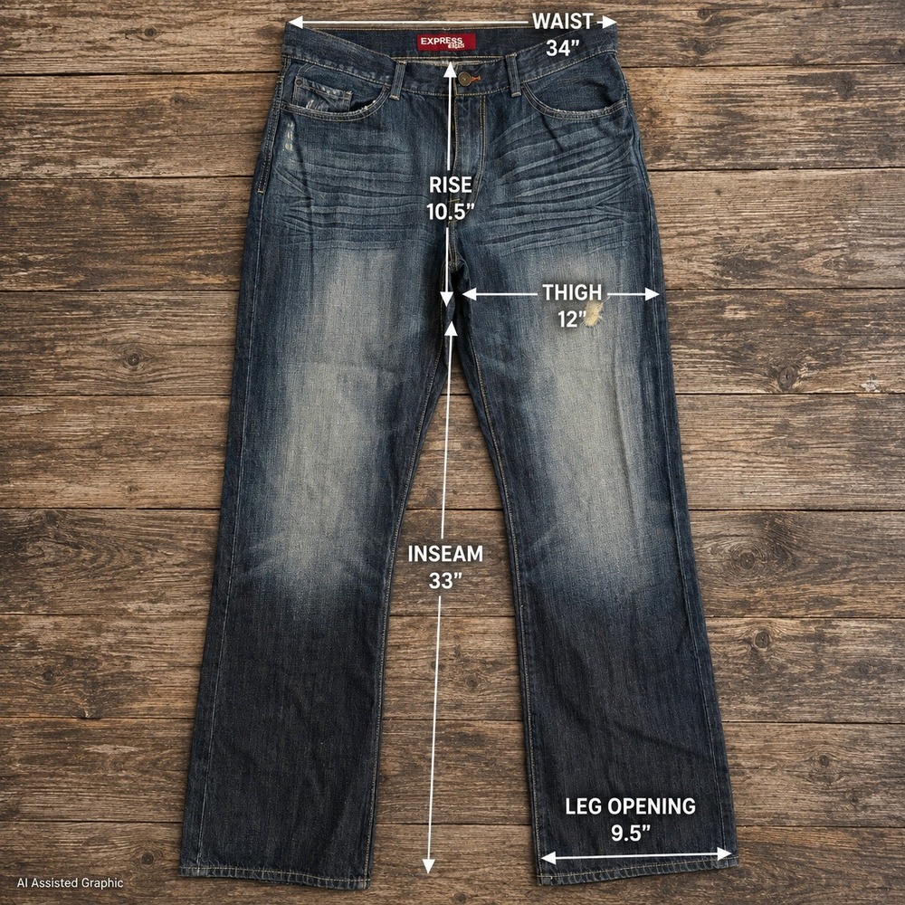Express Kingston Jeans Mens 36x34 Dark Wash Bootcut Classic Fit Distressed Denim